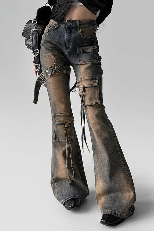 Low Waist Flare Cargo Jeans