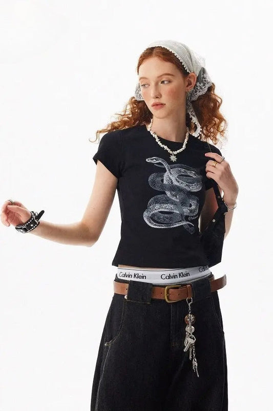 Retro Snake Cotton T-Shirt