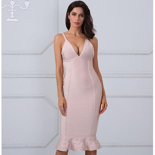 V-neck bandage fishtail dress - Trendha