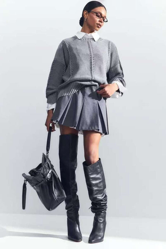 Casual Lace Knit Pullover Sweater