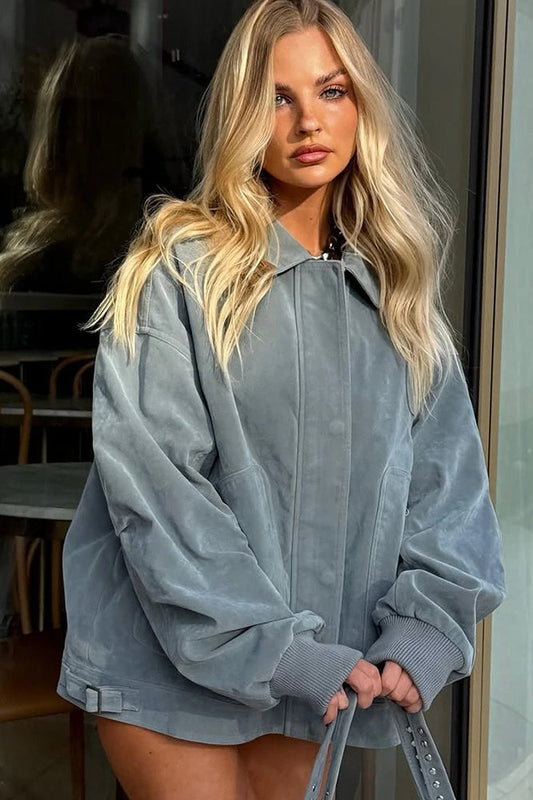 Blue Zip Lapel Jacket