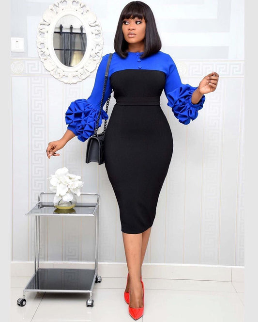 Women's Summer Puff Sleeve Stitching Was Thin With Clothes Banquet Dress