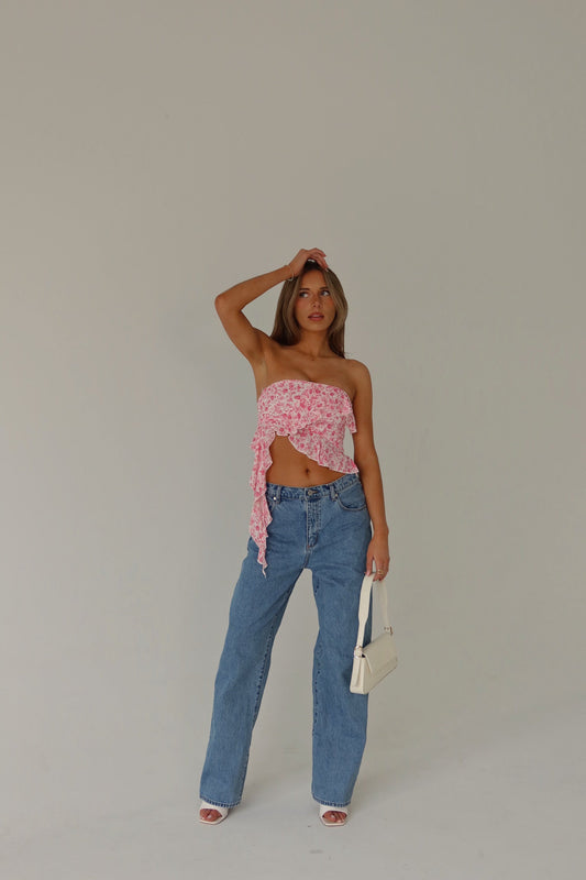 RESTOCKED :Zoey Pink Floral Strapless Top