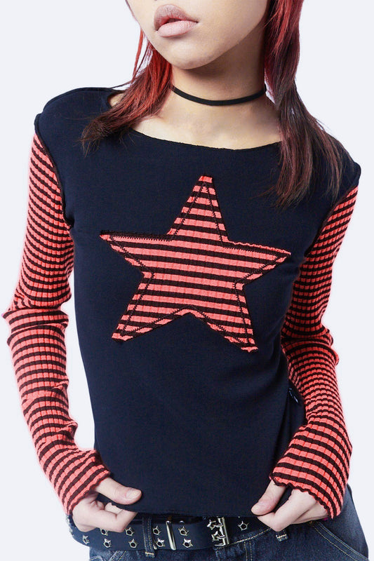 Y2K Star Stripe Embroidered T-Shirt