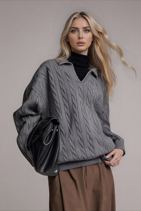 Vintage Polo Neck Cable Sweater