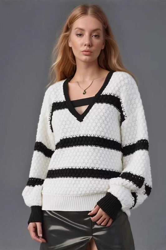 Bell Sleeve Color Block Knit Sweater