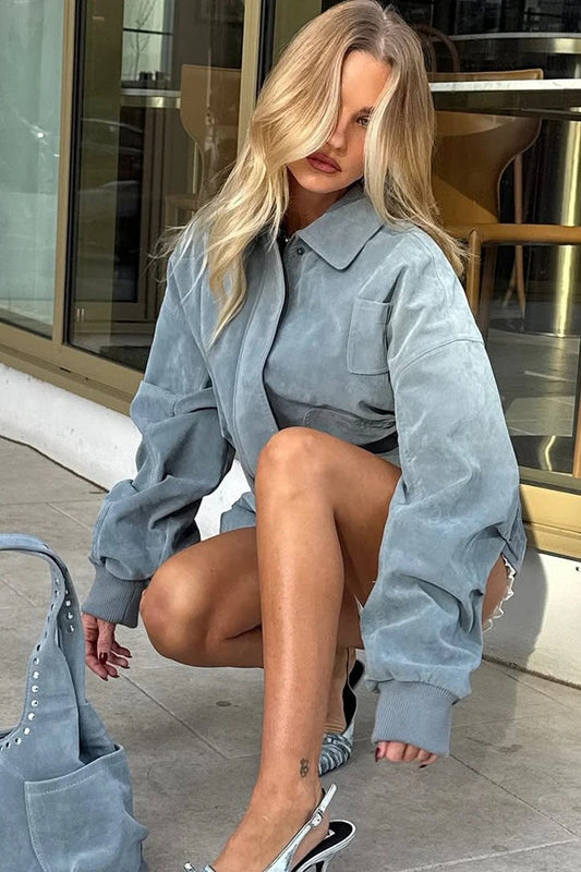 Blue Zip Lapel Jacket