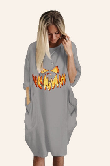Halloween Casual Pumpkin Print Dress