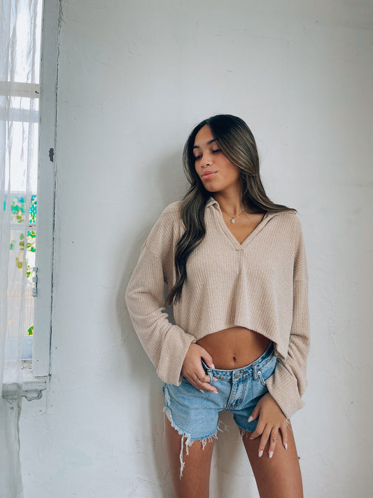 Sofie Collared Long Sleeve Crop Top