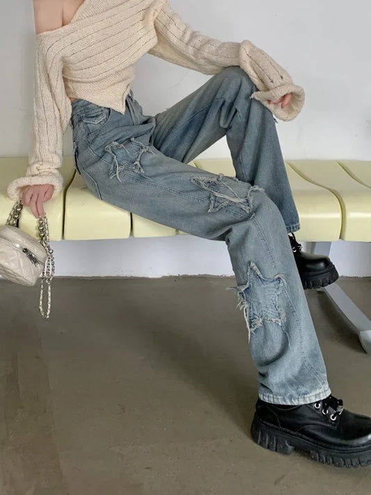 Y2k Women Jeans Harajuku Star Patchwork Oversize Hippie 2025 Style Pants