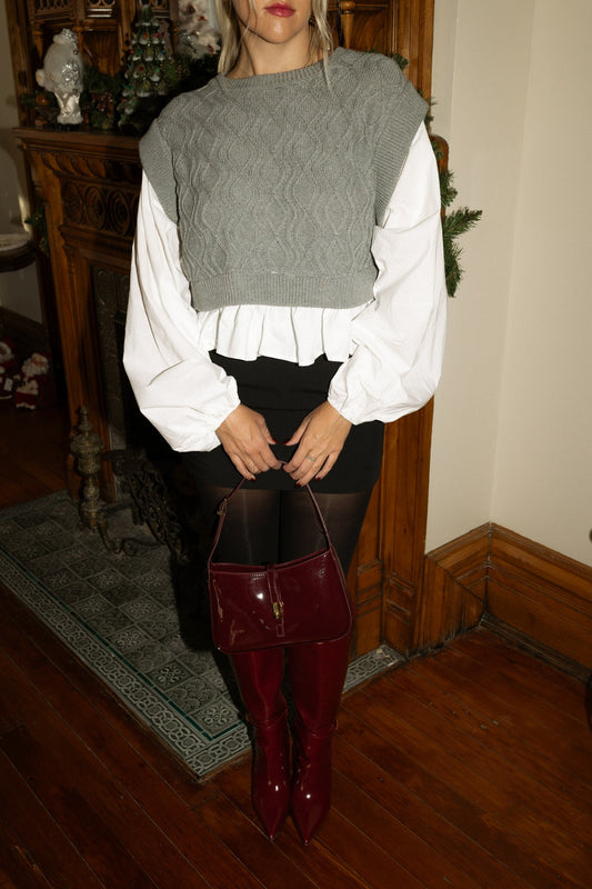 Kinley Knit & Woven Mix Balloon Sleeve Top