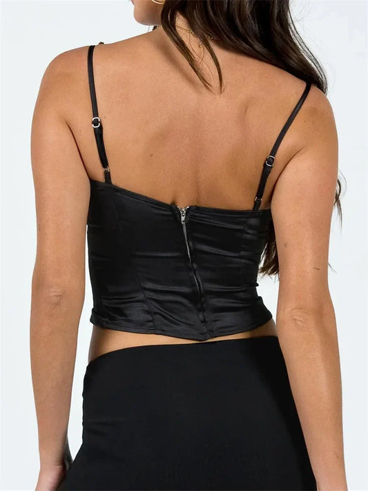 FashionSierra - 2025 Flowers Sleeveless Strap Camis Summer Clubwear Sexy Low Cut Push Up Tank Bustiers Corsets Crop Tops