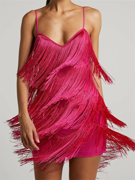 FashionSierra - 2025 Tassels Sleeveless Spaghetti Strap Mini Dress
