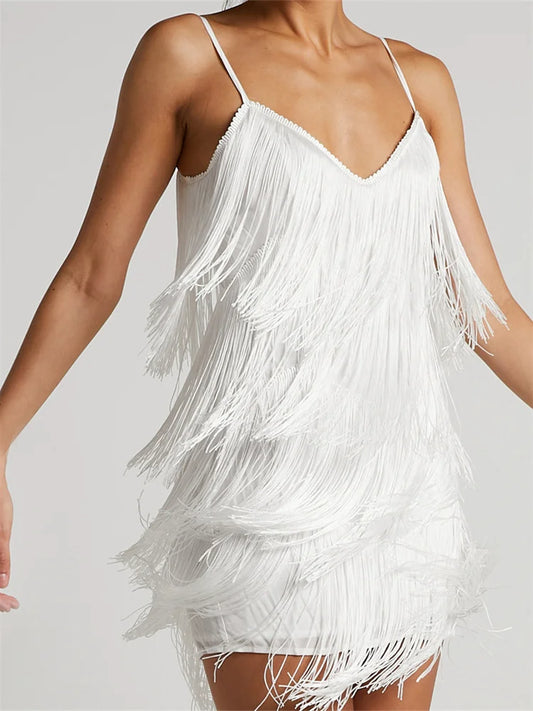 FashionSierra - 2025 Tassels Sleeveless Spaghetti Strap Mini Dress