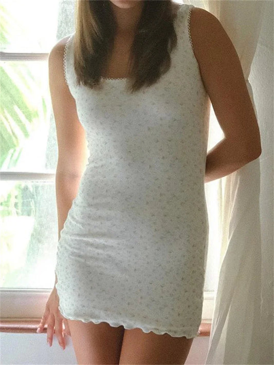 FashionSierra -2025 Vintage Sleeveless Floral Print Tank Mini Dress