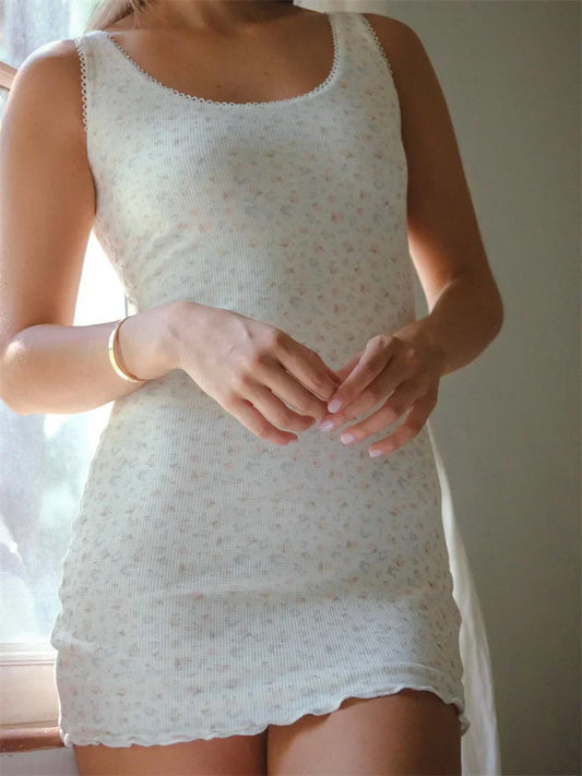 FashionSierra -2025 Vintage Sleeveless Floral Print Tank Mini Dress