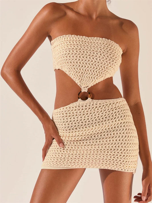 FashionSierra -Sexy Knitted Hollow Out Tube Mini Dress