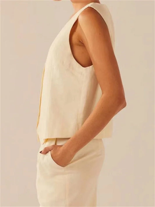 FashionSierra - 2025 Suit Vest Buttons Up Slim Fit Solid Color V-neck Cropped Waistcoat Y2K Casual Gothic Streetwear Crop Tops