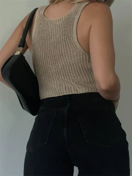 FashionSierra - 2025 Knitted Sweaters Vest Casual Retro Sleeveless V-Neck Buttons Up Tank Summer Autumn Chic Vest Club Crop Tops