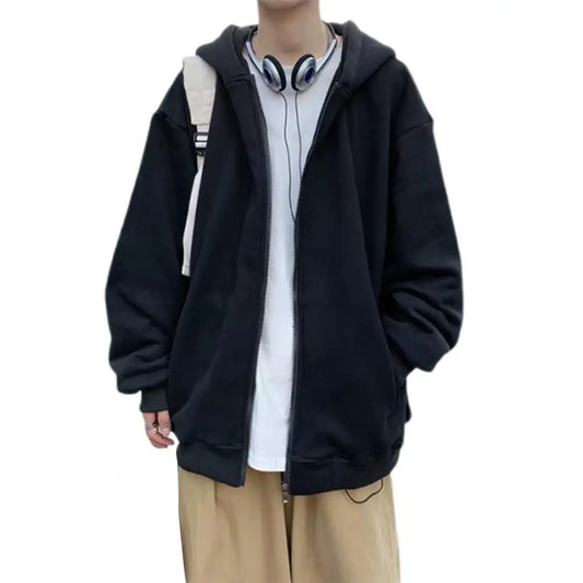 Clothes Hoodies Sweatshirt Drawstring Zip Up Drop Shoulder 2025 Streetwear Tops Coat