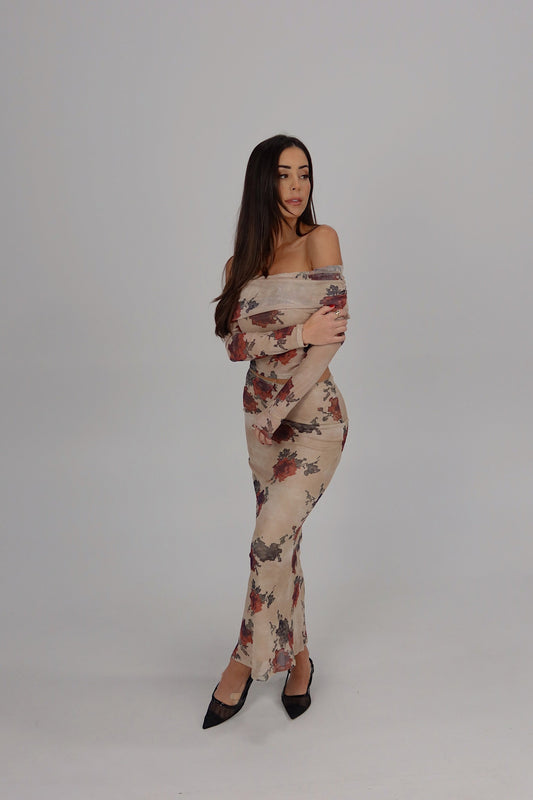 Rose Romantic Mesh Off-Shoulder Top