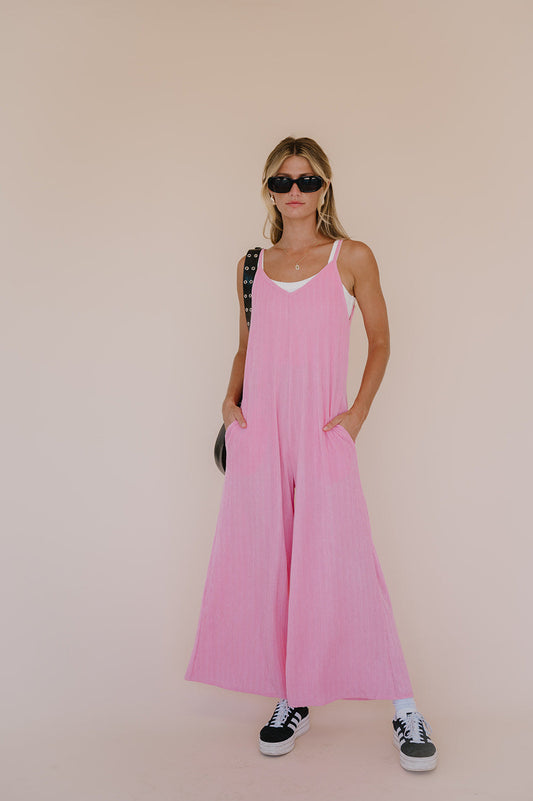 Everyday Ease Ribbed Jumpsuit// Barbie Pink