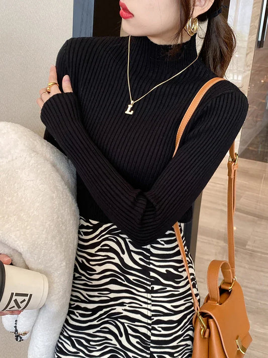 FashionSierra - Solid Basic Knitted Turtleneck Long Sleeve Casual Slim Pullover Sweater
