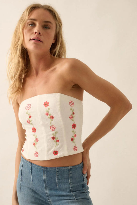 Monogram Garden Embroidered Strapless Corset Top - ShopPromesa