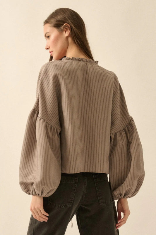 Love Me True Tie-Front Balloon-Sleeve Peasant Top