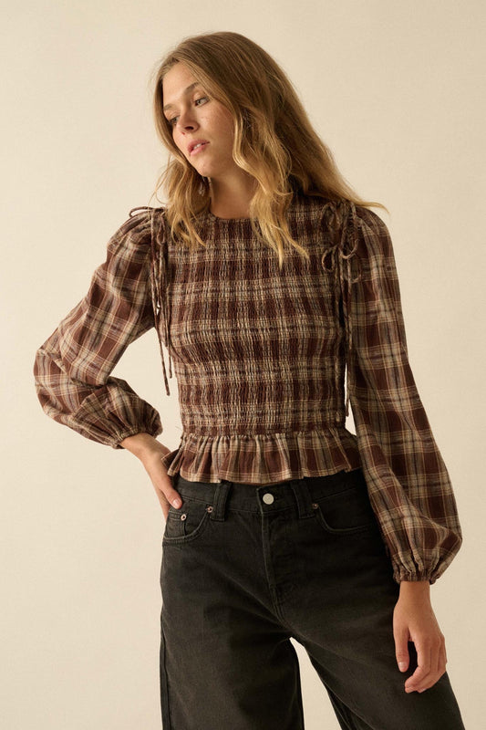 Come Together Plaid Detachable-Sleeve Peasant Top - ShopPromesa