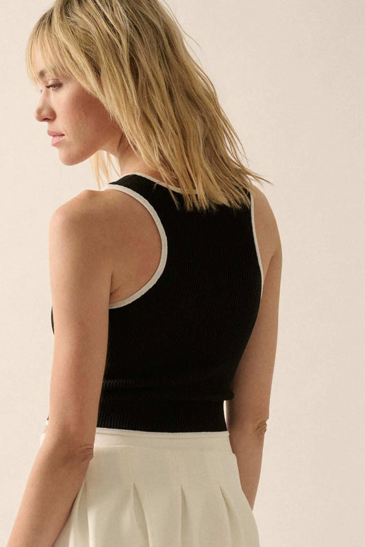 Shaper Fit Cropped Rib-Knit Curved Hem Tank Top