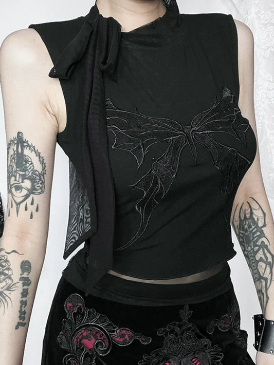 Vintage Butterfly Embroidered Gothic Top