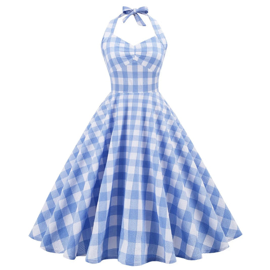 FashionSierra - High Waisted Plaid Cocktail Backless Sexy Vintage Strapless Retro Dress