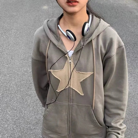 FashionSierra - Hip Hop Zip Up Vintage Star Hoodie