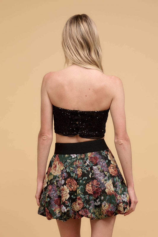 Up All Night Ruffle-Trim Sequin Tube Top