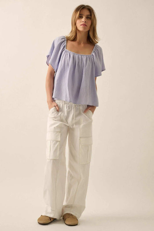 Touch of Love Crinkle Cotton Tie-Back Babydoll Top