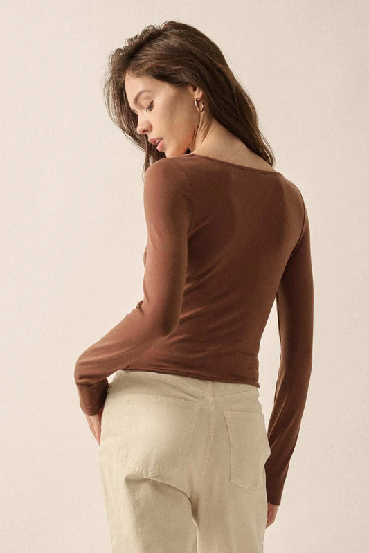 Lifted Fit Corset-Detail Long-Sleeve Top