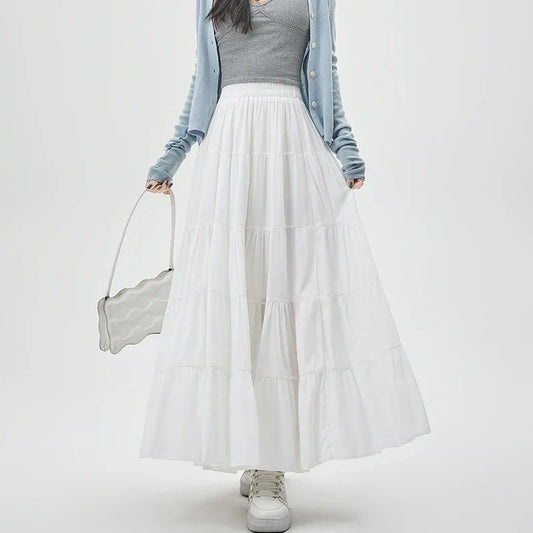 FashionSierra - New Fashion Women Layered 2025 Spring Summer High Waist A-line Long Ladies Holiday Style Casual Loose Skirt