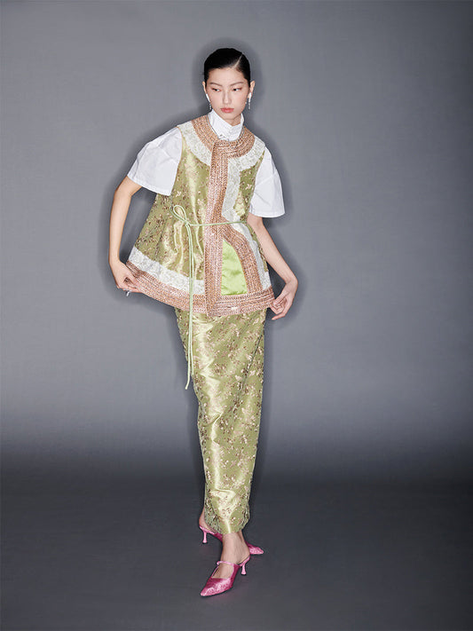 M essential Mackay designer colour-block placket vest pencil skirt- Victoria.