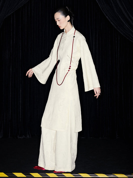 M essential Mackay designer jade carved jacquard bell sleeves cheongsam dress pant set - greg.