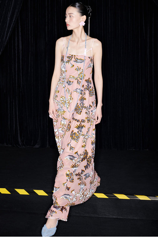 M essential Mackay designer velvet wide-hem slip dress Pants set - twe.