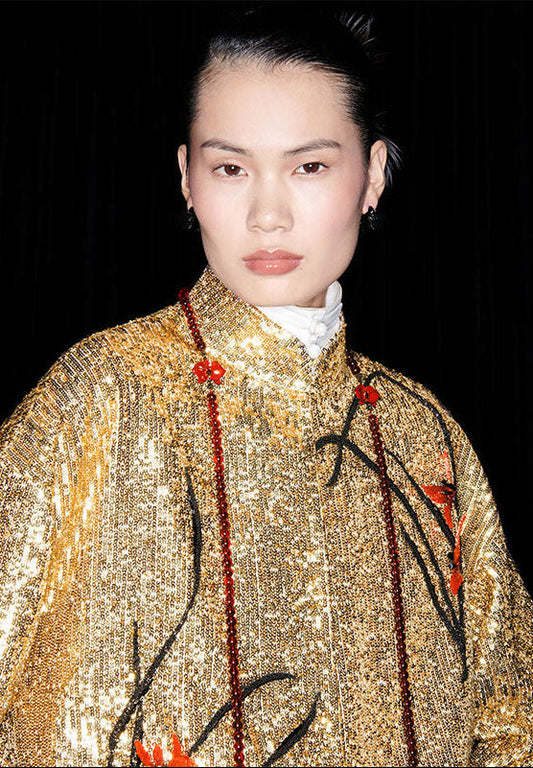 M essential Mackay designer gold beaded sequins jacket shirt top - Ibrhai.