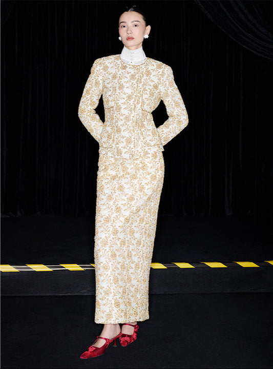 M essential Mackay designer Indian dot brass beaded short coat skirt suit - ifle.