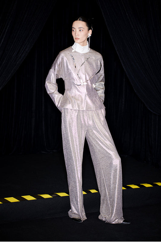 M essential Mackay designer Angan knit round neck waist cinched top loose pant - Sakl