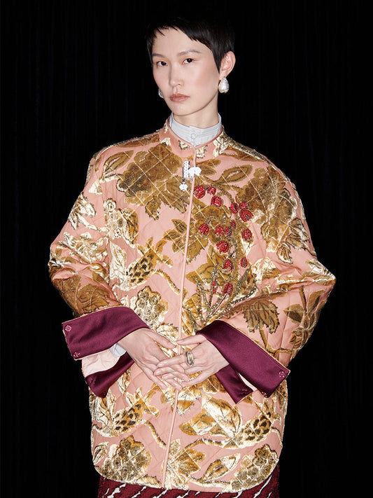 M essential Mackay designer embroidered lily of the valley quilted coat skirt set - nine.