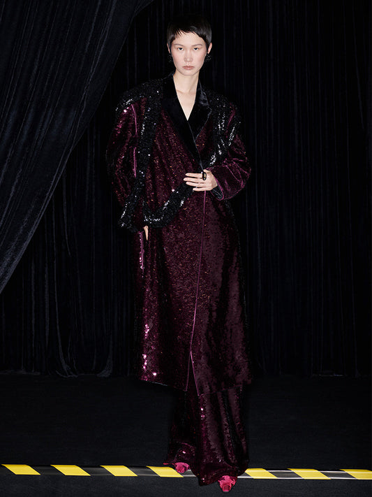 M essential Mackay designer beaded belt wide-shoulder sequins coat skirt set- Rae.