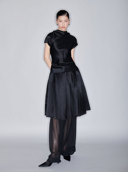 M essential Mackay designer Morley Flat Lace-up backless top pleated black skirt - Sidd.