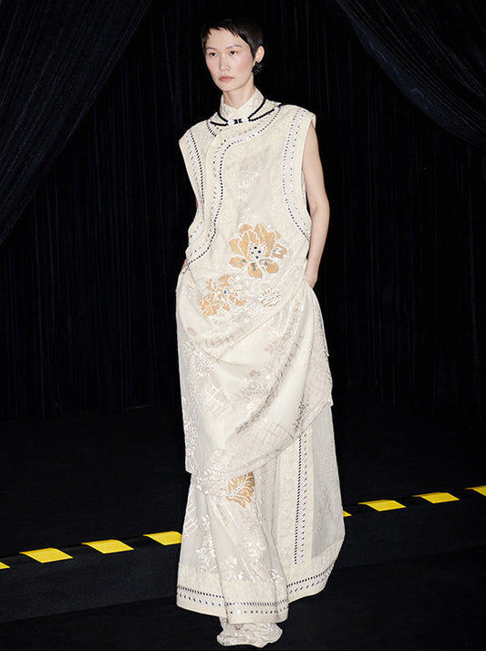 M essential Mackay designer mirror-embroidered pant vest dress stapless dress - elohim.