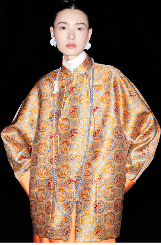 M essential Mackay designer halo stand-up collar jacket orange skirt suit - Guaida.