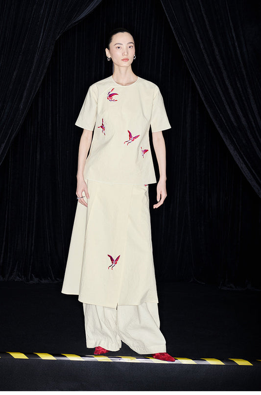 M essential Mackay designer butterfly embroidery short-sleeved top pant skirt suit - baby.